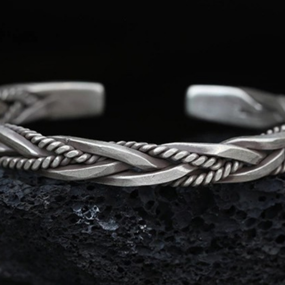 Heavy Braided Cuff Bracelet | 925 Sterling Silver - Picture 2 of 13